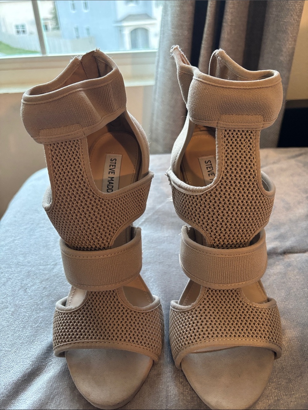 Steve Madden Taupe Mesh Strappy Heeled Sandals